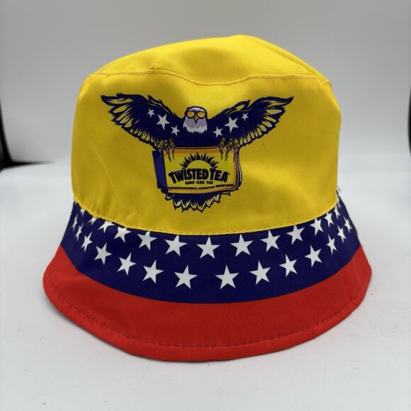 Twisted Tea Bucket Hat Cap Hard Iced Tea Fisherman Reversible Eagle Flag Stars - Picture 1 of 6